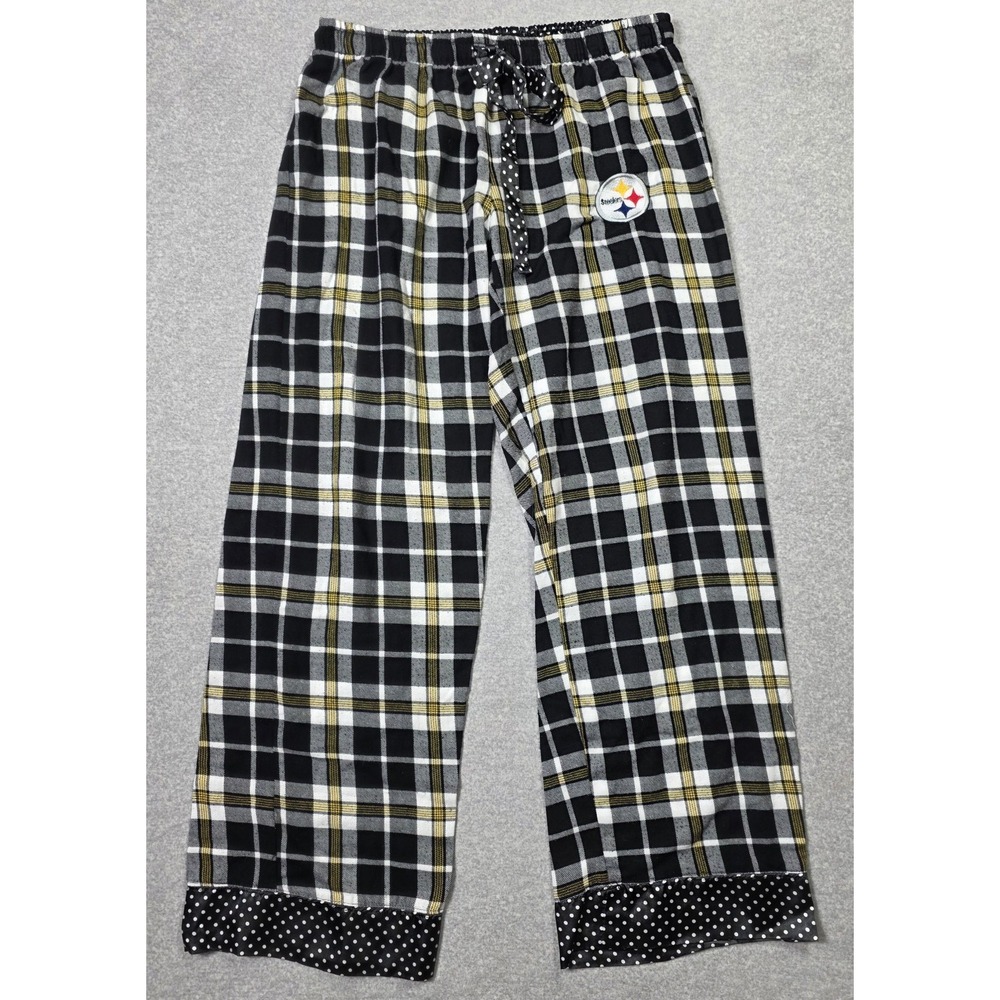 Steelers Pajama Pants Womens L Yellow Black NFL Team Apparel Plaid Lounge Wear